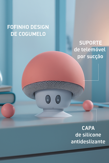 Caixinha Cogumelo Bluetooth – Mini Alto-Falante com Ventosa Infantil