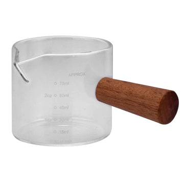 WoodMeasure – Copo Medidor de Vidro com Cabo de Madeira para Baristas