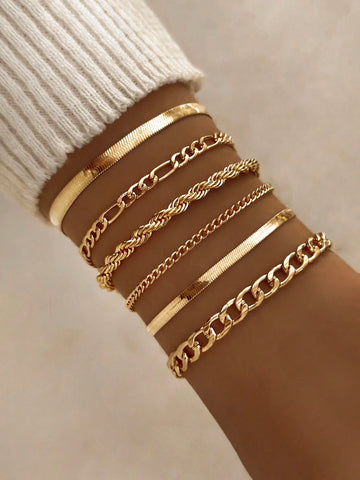 Kit 6 Pulseiras Correntes Urbanas – Estilo Punk Minimalista