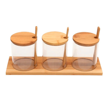 BambuChef – Kit Porta Temperos de Vidro com Colheres e Suporte