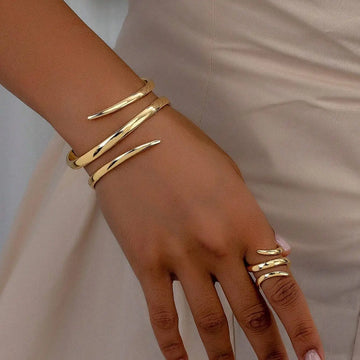 Conjunto Linhas – Pulseira e Anel com Design Geométrico