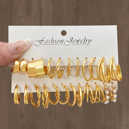 Conjuntos de Argolas Elegance Twist – Dourado e Pérola