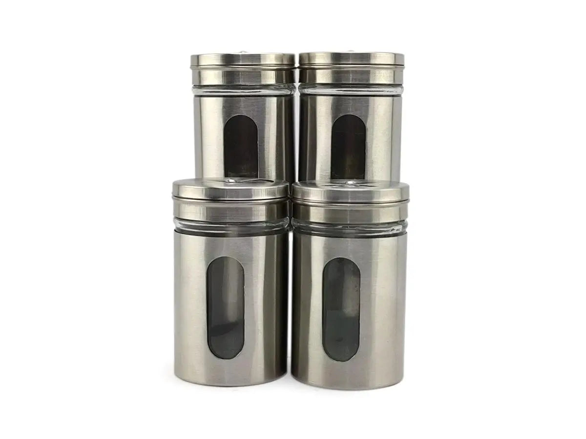SteelGlass Spice – Kit Porta Condimentos em Vidro e Inox com Vedação Hermética